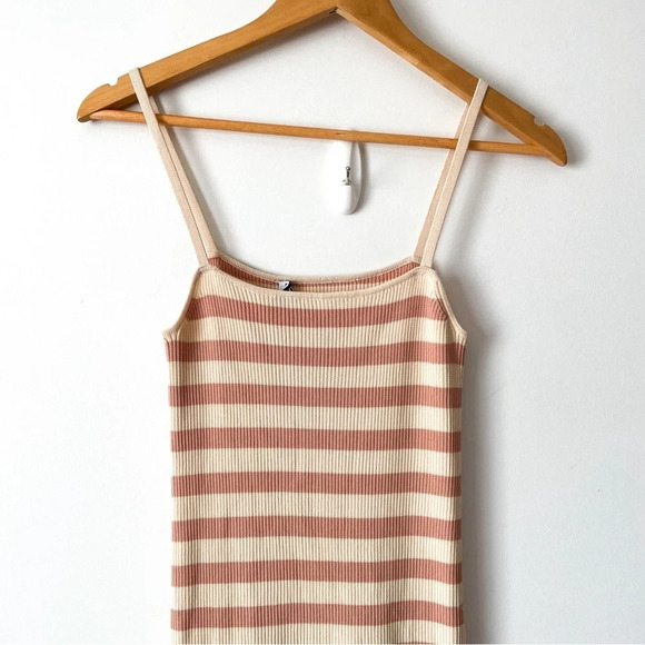 Zara Striped  Knit Tube Skinny Strap Midi Dress Nude Peach Pink Size Medium - Picture 5 of 8